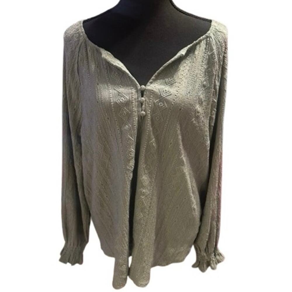 Frye Sea Green Textured Long Sleeve Boho Peasant Blouse Top - XXL
